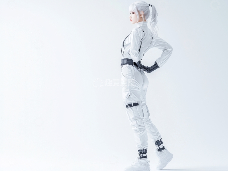 高清大图下载【趣麦麦图】身穿未来风格白色紧身服的女性