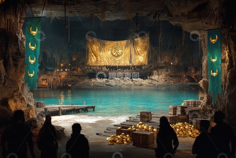 高清大图下载【趣麦麦图】洞穴中的神秘船坞与宝藏