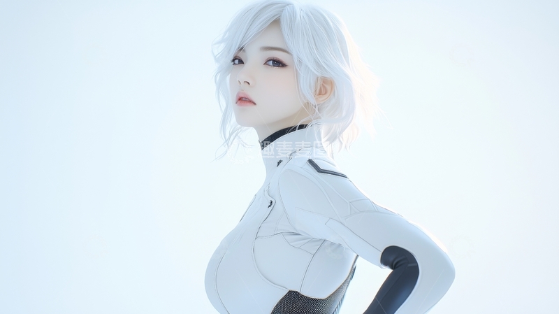 高清大图下载【趣麦麦图】银发女性身穿紧身衣侧身站立