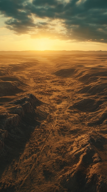 夕阳下的荒原地貌