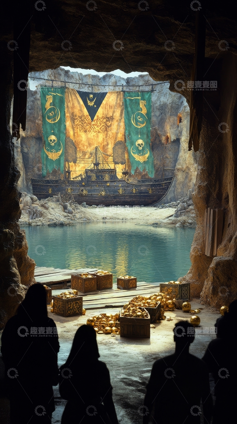 高清大图下载【趣麦麦图】洞穴中的神秘宝藏与旗帜