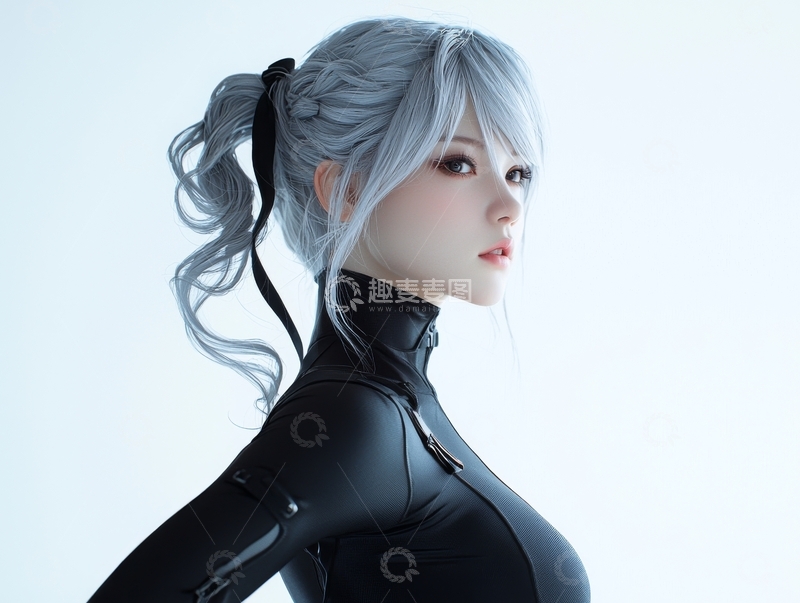 高清大图下载【趣麦麦图】银发女性侧脸特写