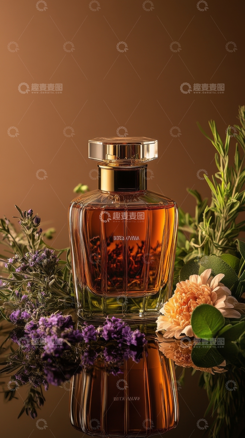 高清大图下载【趣麦麦图】香水瓶与花卉的静物组合