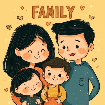 温馨家庭四口人插画