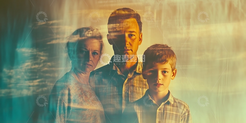 高清大图下载【趣麦麦图】三人家庭透过玻璃的影像