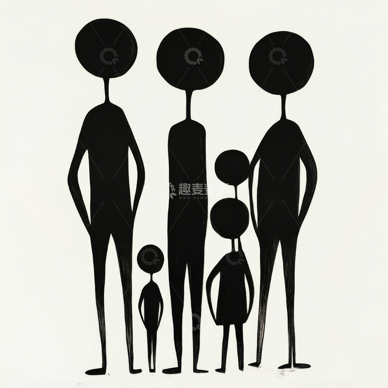 高清大图下载【趣麦麦图】黑色剪影家庭成员站立图