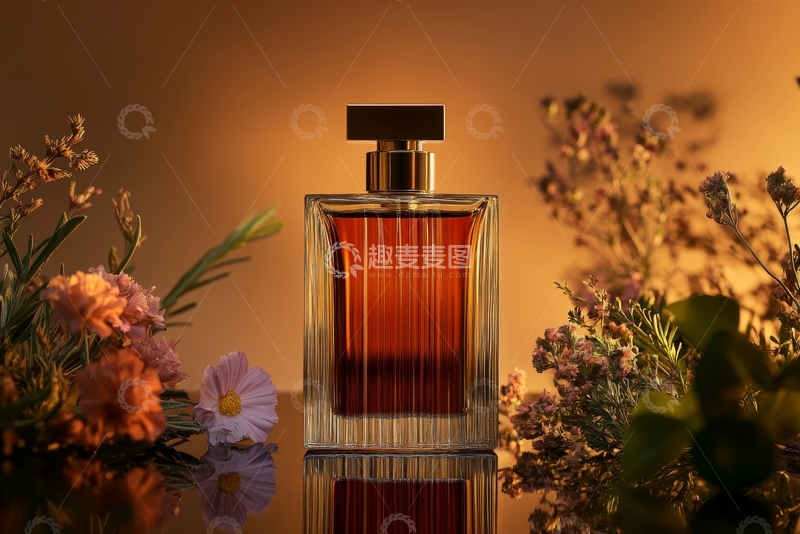 高清大图下载【趣麦麦图】香水瓶与花卉的静物组合