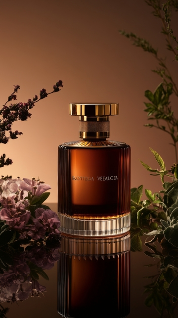 精致香水瓶置于花卉装饰中