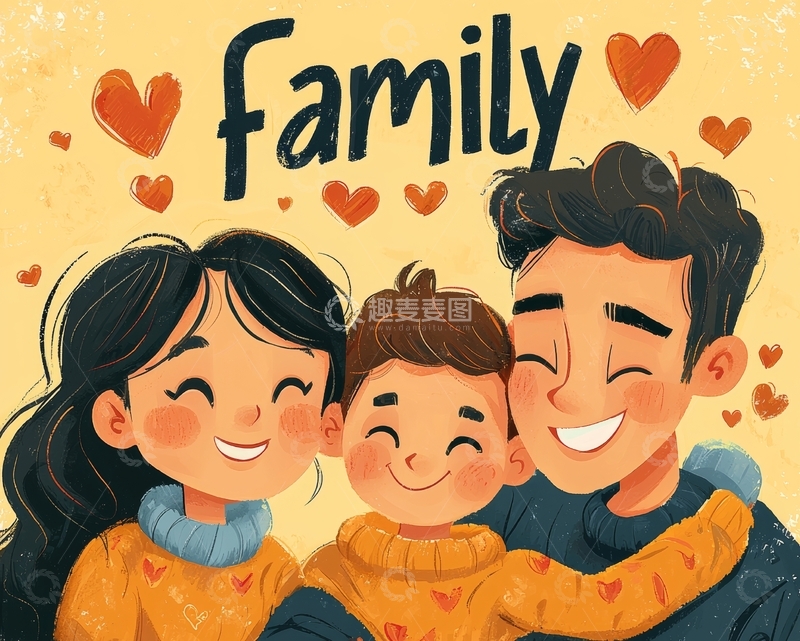 温馨家庭三口幸福微笑