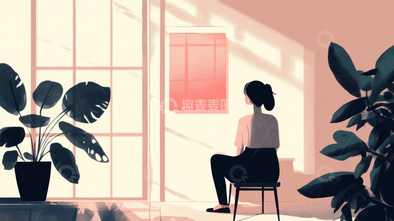 高清大图下载【趣麦麦图】室内静思：窗边的沉思时刻