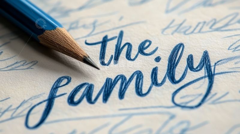 高清大图下载【趣麦麦图】手写&ldquo;the family&rdquo;与铅笔