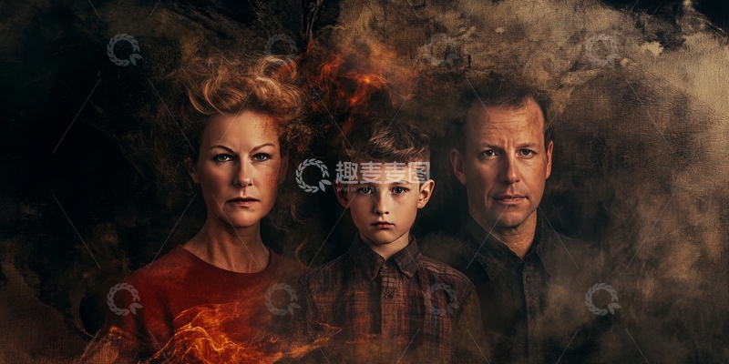 高清大图下载【趣麦麦图】三人站立，背景火焰环绕