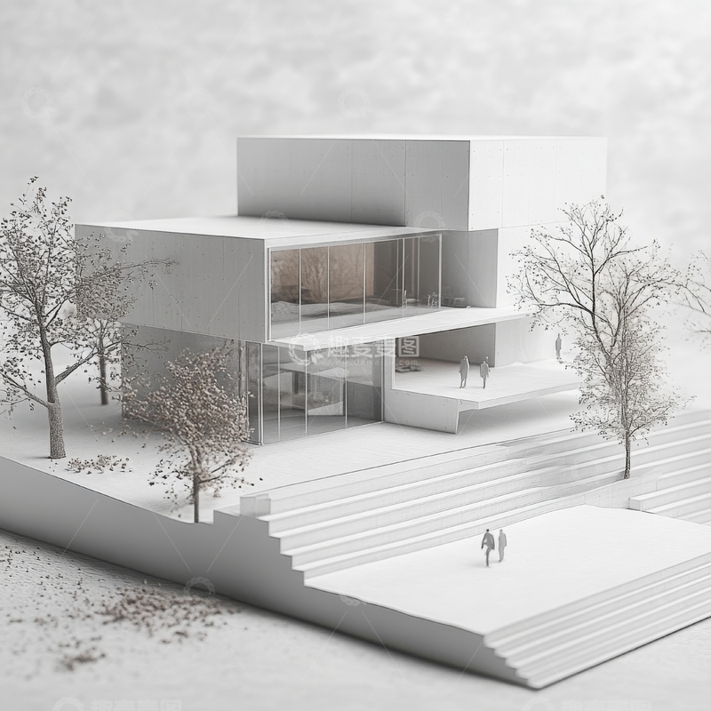 高清大图下载【趣麦麦图】现代建筑模型与阶梯景观