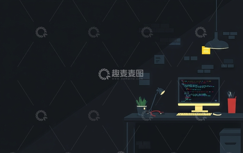 高清大图下载【趣麦麦图】夜晚编程工作台