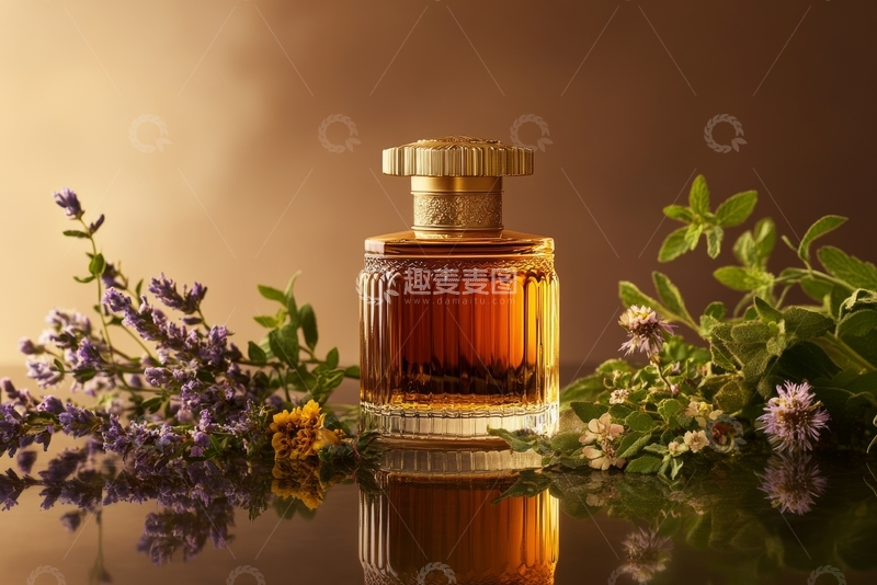 高清大图下载【趣麦麦图】香水瓶与花卉的静物组合