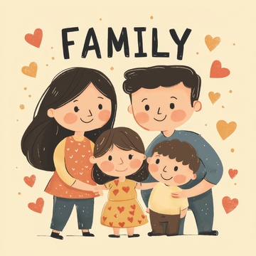 温馨家庭四口人插画