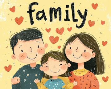 温馨家庭插画，父母与孩子拥抱