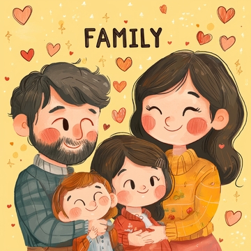 温馨家庭四口人插画