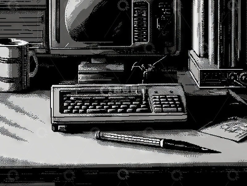 高清大图下载【趣麦麦图】复古办公桌上的电脑与文具