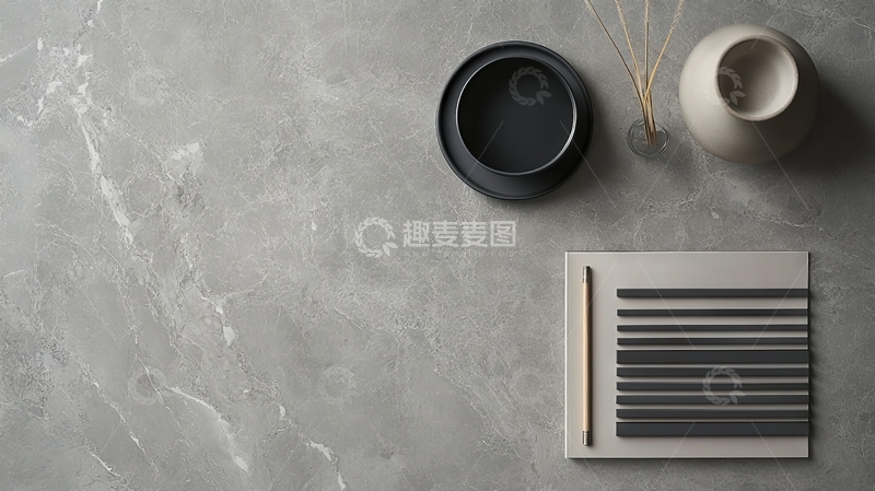 高清大图下载【趣麦麦图】简约室内装饰：灰色背景与摆件