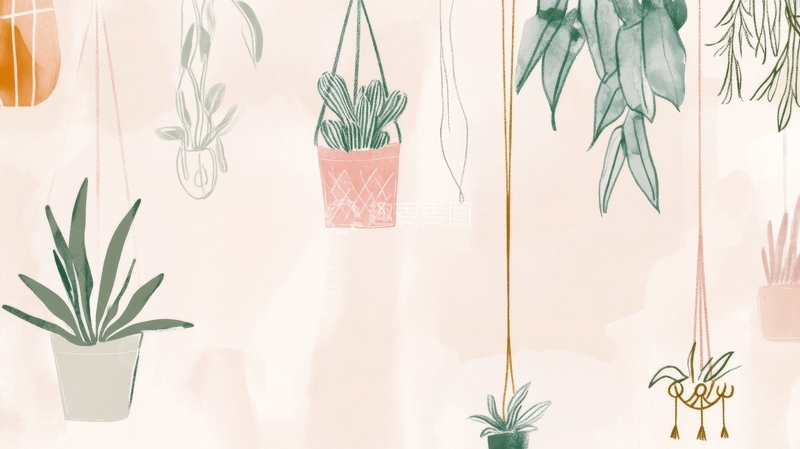 高清大图下载【趣麦麦图】室内悬挂绿植插画