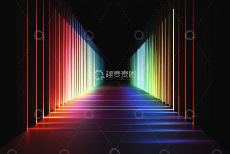 高清大图下载【趣麦麦图】彩虹色光束隧道