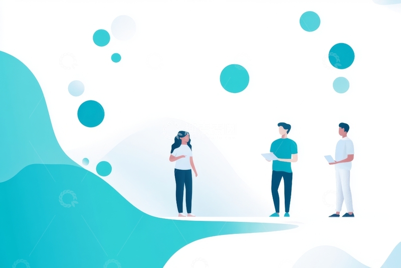 高清大图下载【趣麦麦图】三人互动场景，背景点缀圆形图案