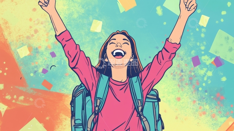 高清大图下载【趣麦麦图】欢呼女孩庆祝成功