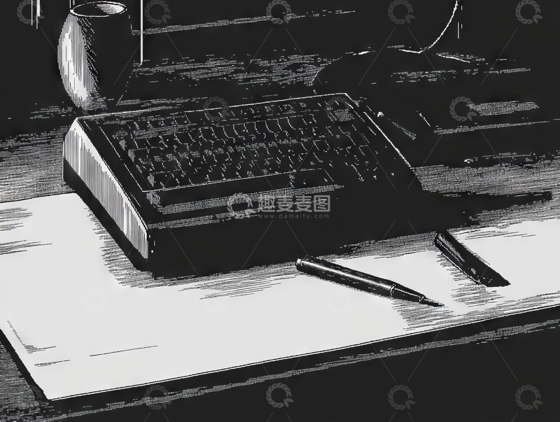 高清大图下载【趣麦麦图】复古打字机与纸笔的静谧桌面