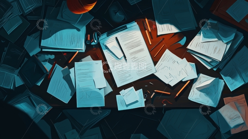 高清大图下载【趣麦麦图】杂乱桌面的文件与文具