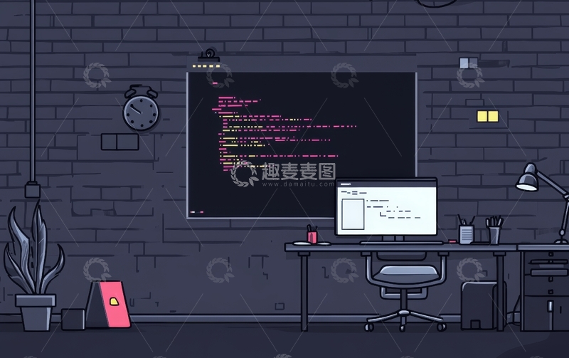 高清大图下载【趣麦麦图】编程工作空间的夜晚场景