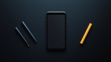 黑色背景上的手机与文具