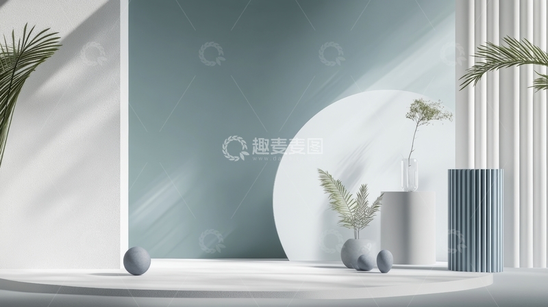 高清大图下载【趣麦麦图】简约室内设计，植物与几何装饰