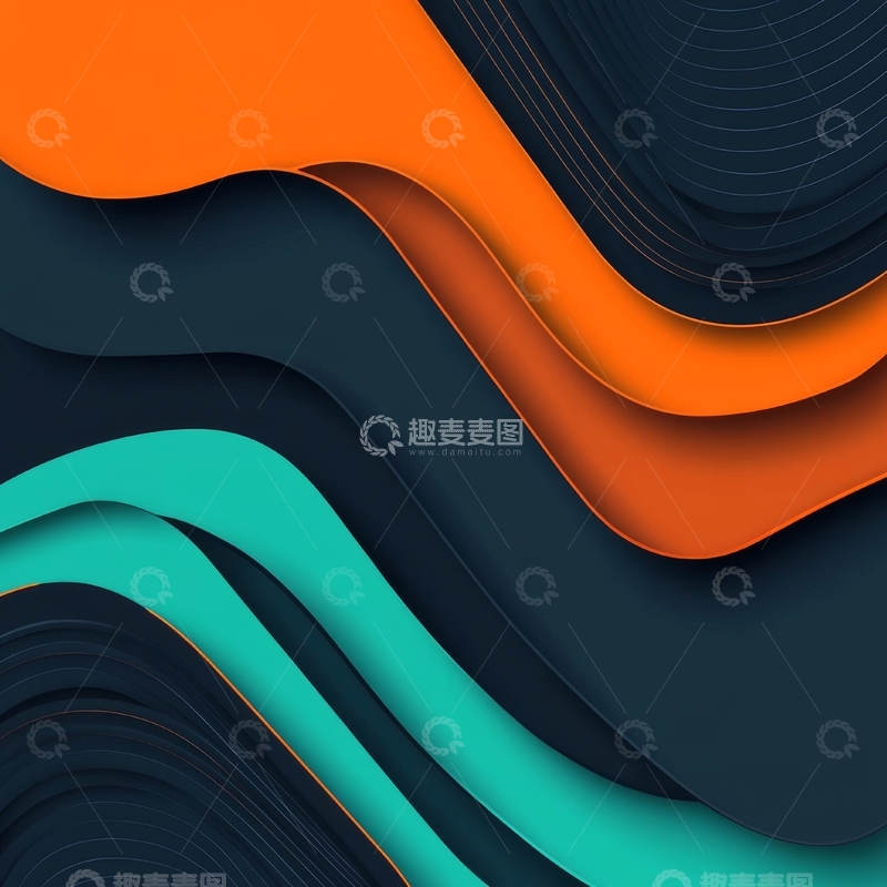 高清大图下载【趣麦麦图】橙蓝交织的抽象波浪背景