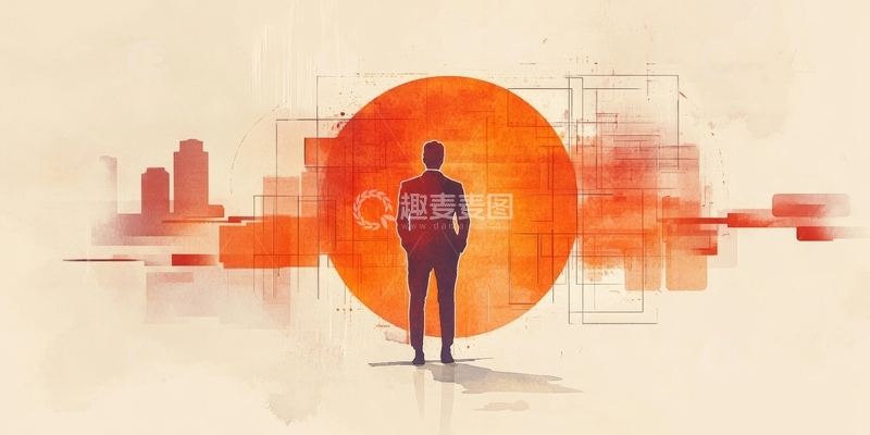 高清大图下载【趣麦麦图】男子背影与橙色圆球的抽象艺术