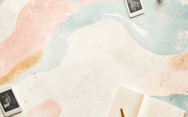 高清大图下载【趣麦麦图】彩色抽象背景上的笔记本与手机