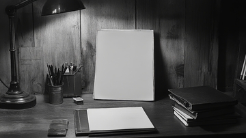 书桌上的空白画布与文具