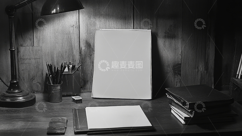 高清大图下载【趣麦麦图】书桌上的空白画布与文具