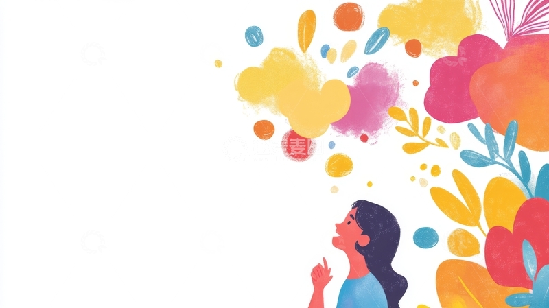 高清大图下载【趣麦麦图】仰望多彩气泡的女孩