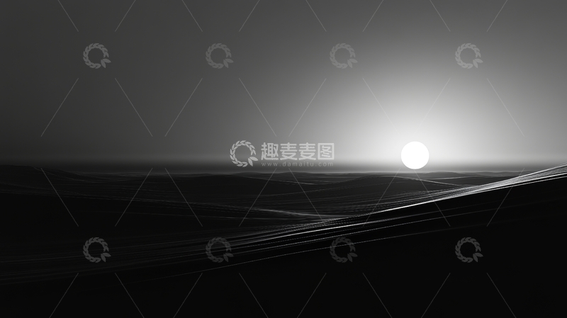 高清大图下载【趣麦麦图】黑白日落沙漠景观