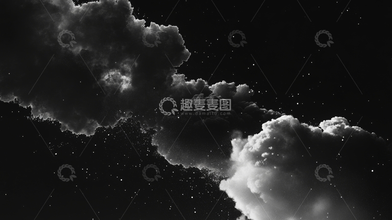高清大图下载【趣麦麦图】黑白云层在夜空中的流动