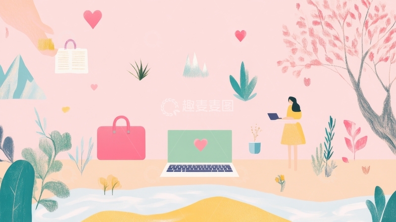 高清大图下载【趣麦麦图】粉色梦幻场景中的工作与自然