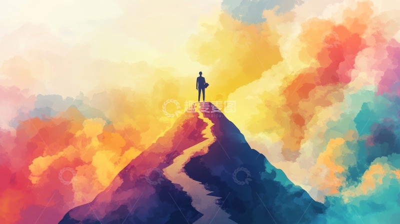 高清大图下载【趣麦麦图】山顶远眺，色彩斑斓的天空