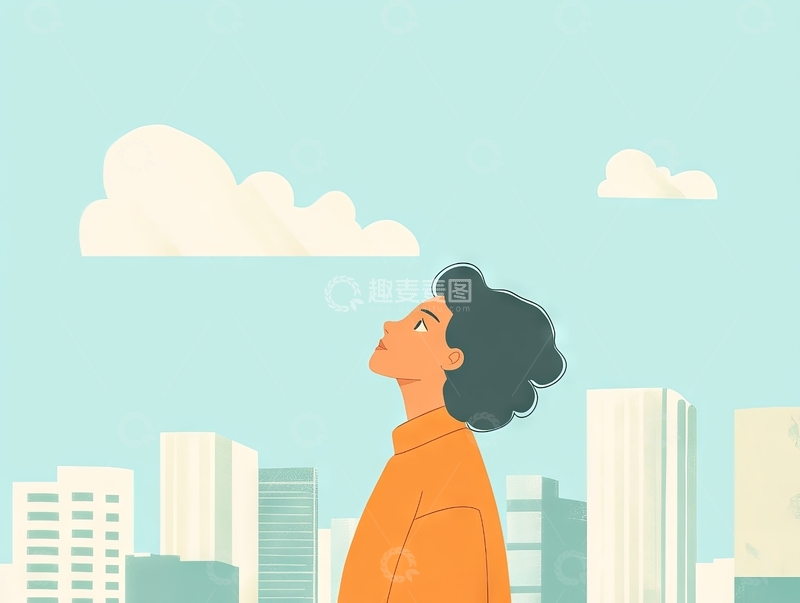 高清大图下载【趣麦麦图】仰望天空的城市青年