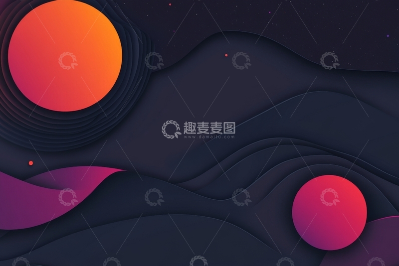 高清大图下载【趣麦麦图】抽象波浪与渐变圆球背景