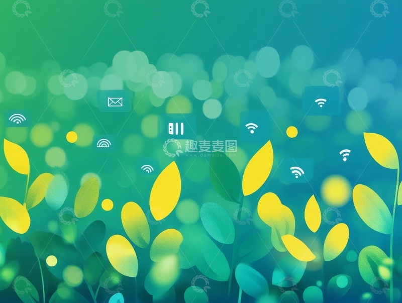 高清大图下载【趣麦麦图】科技自然融合：无线信号与绿叶