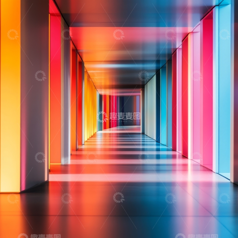 高清大图下载【趣麦麦图】多彩霓虹灯走廊
