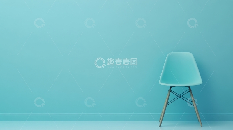 高清大图下载【趣麦麦图】蓝色背景下的简约椅子