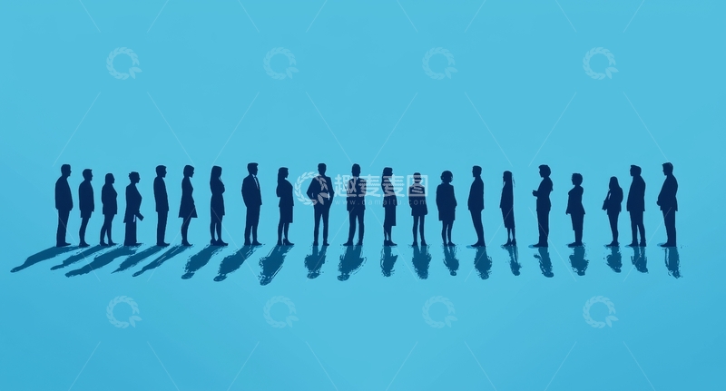 高清大图下载【趣麦麦图】蓝色背景上的人影队列
