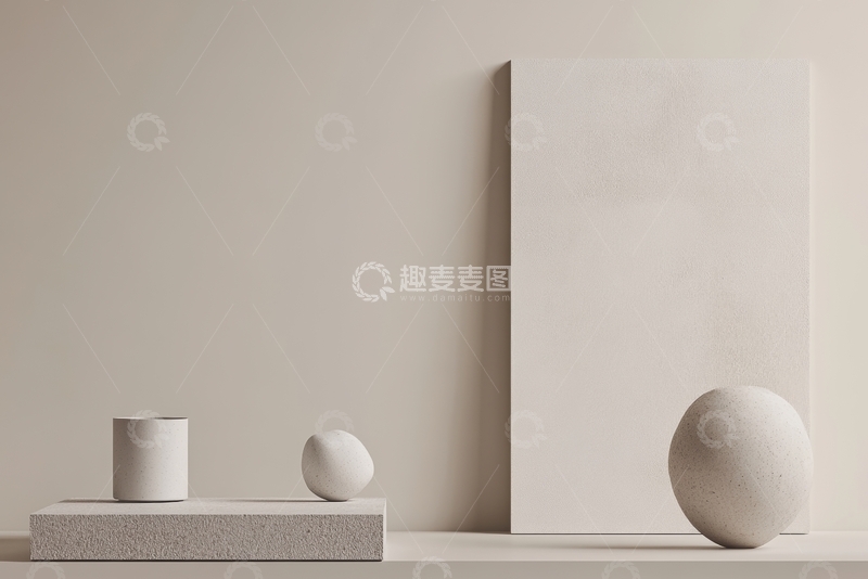 高清大图下载【趣麦麦图】简约静物组合：圆柱、球体与几何背景